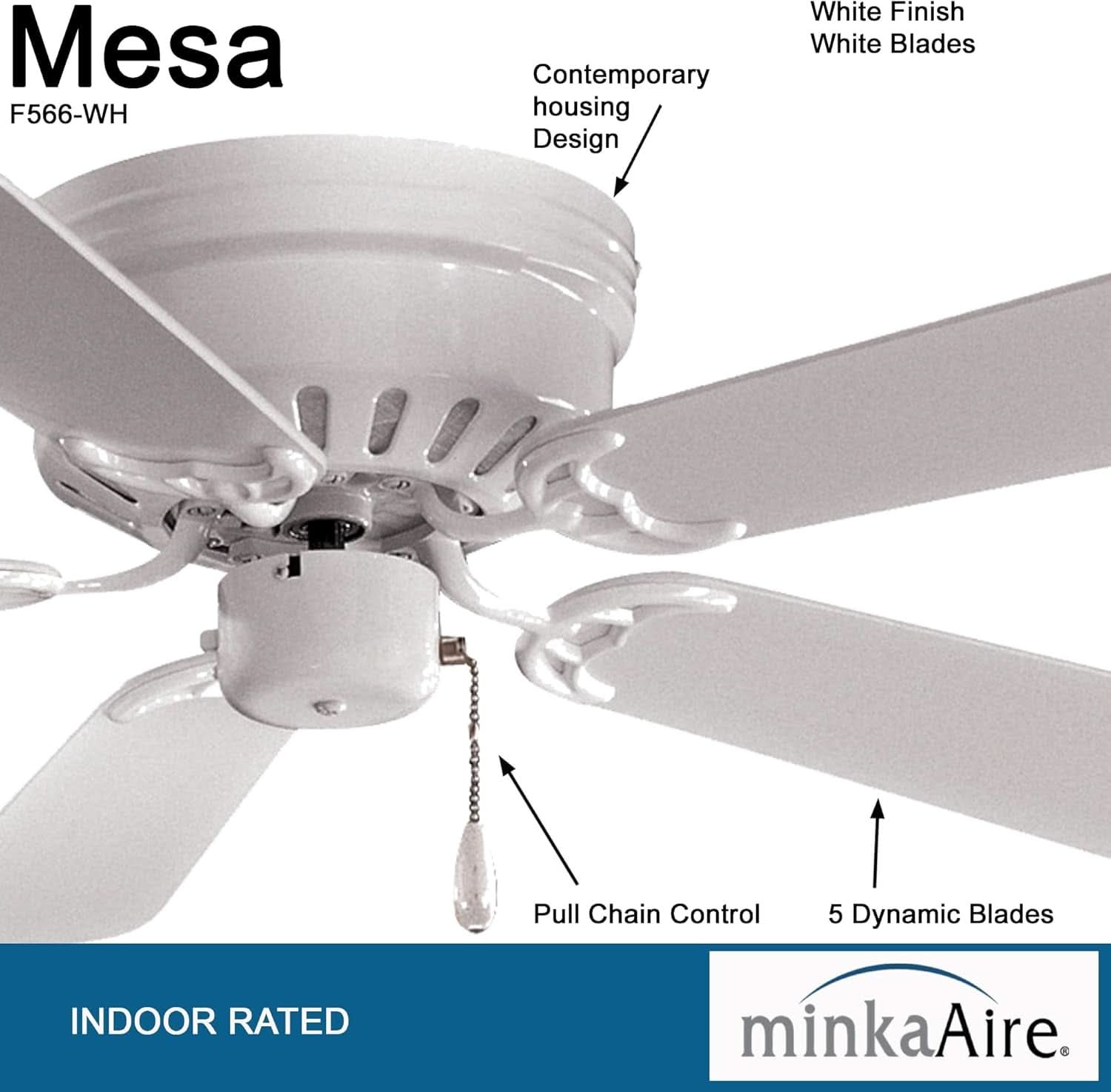 42 Inch White Flush Mount Ceiling Fan With Quiet Motor
