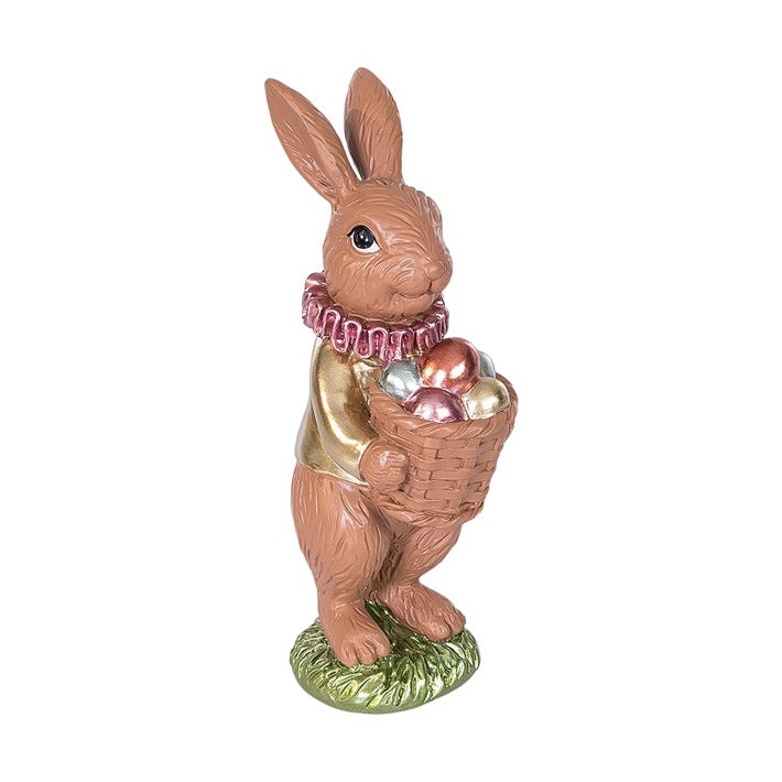 6.4" Resin Chocolate Bunny Holding Eggs-0